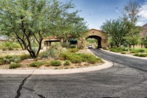 Gate to townhouse in private desert community