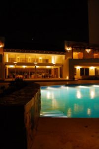 Outside view of beach house at night