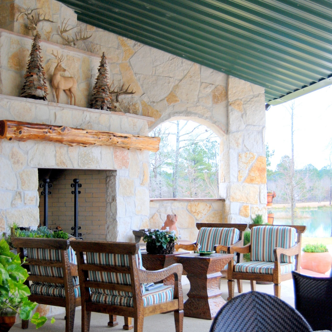 Patio design with a fireplace