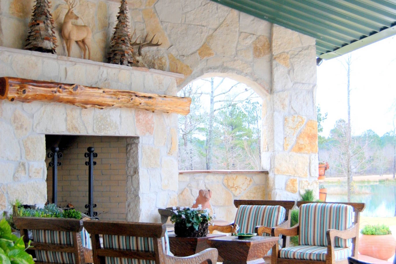 Patio design with a fireplace