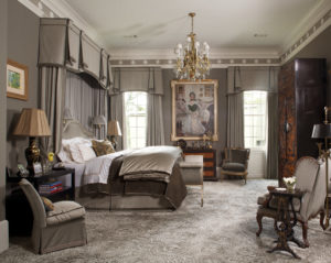Gray and gold elegant bedroom interior design