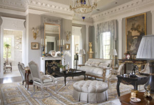 White and gold elegant living room interior design