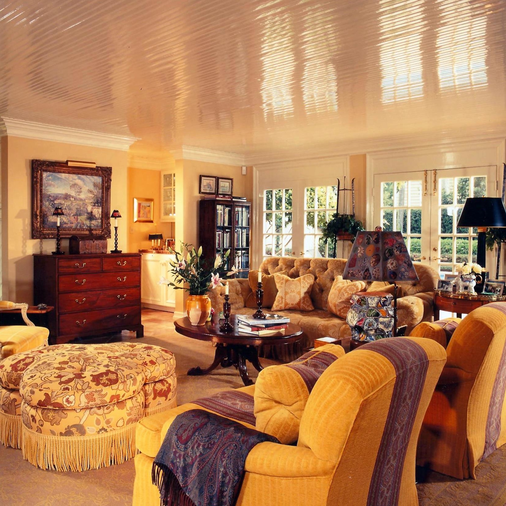 Yellow and purple living room interior design