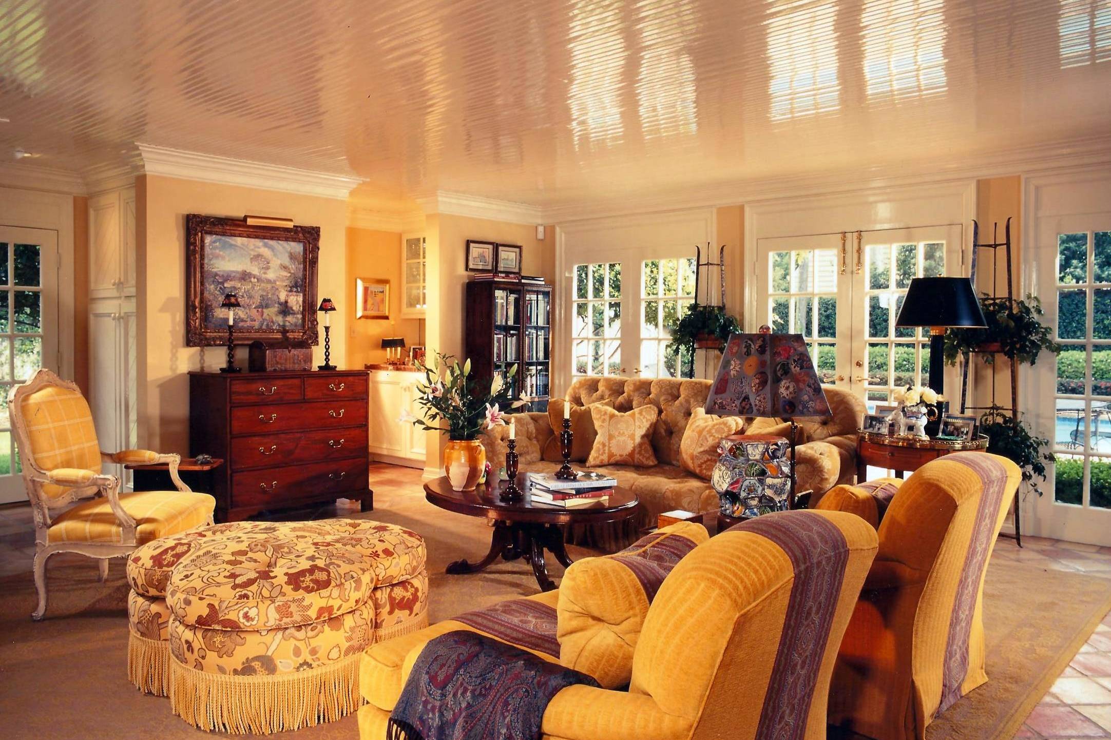 Yellow and purple living room interior design