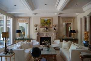 Elegant gold and white living room interior design