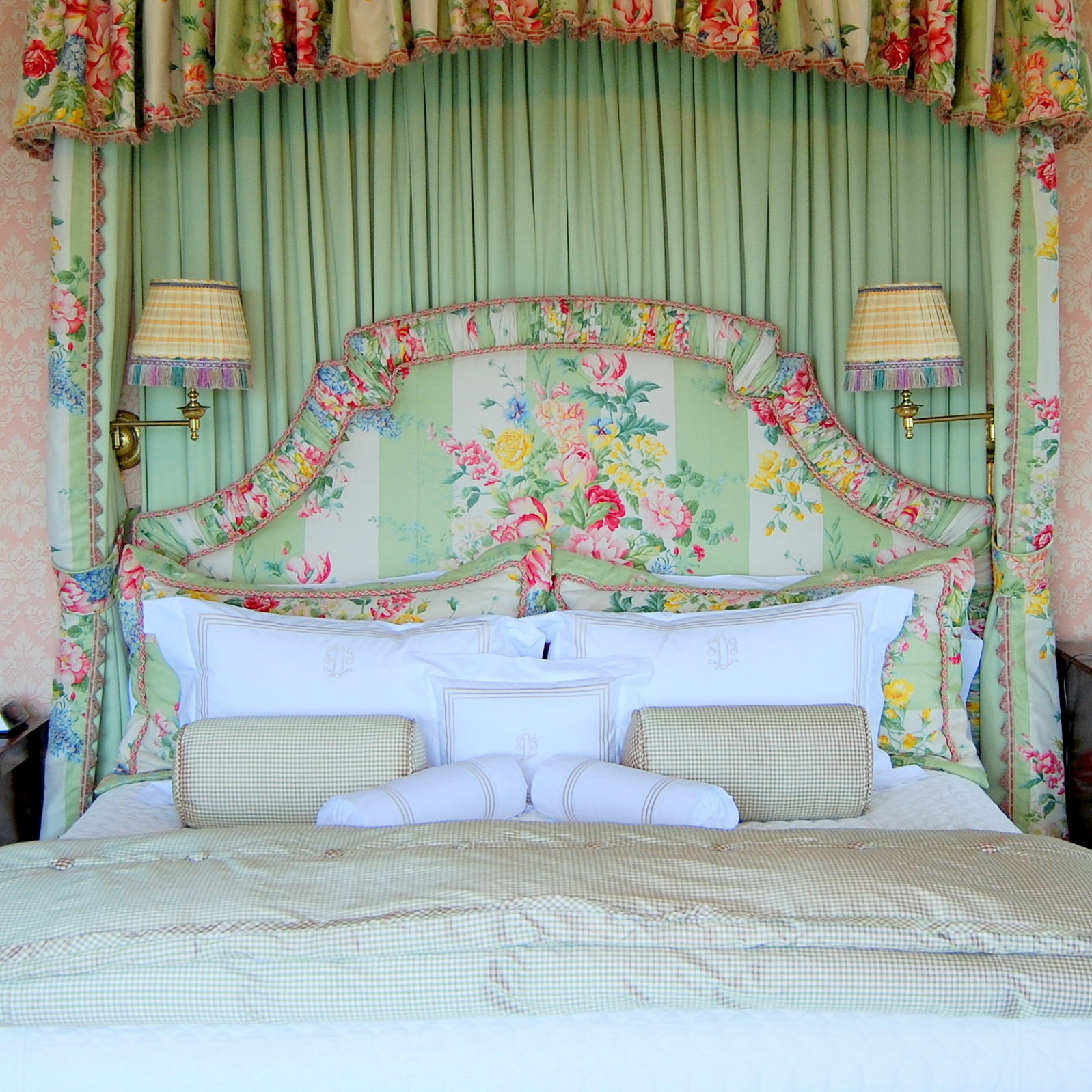Multi-colored bed frame with floral pattern