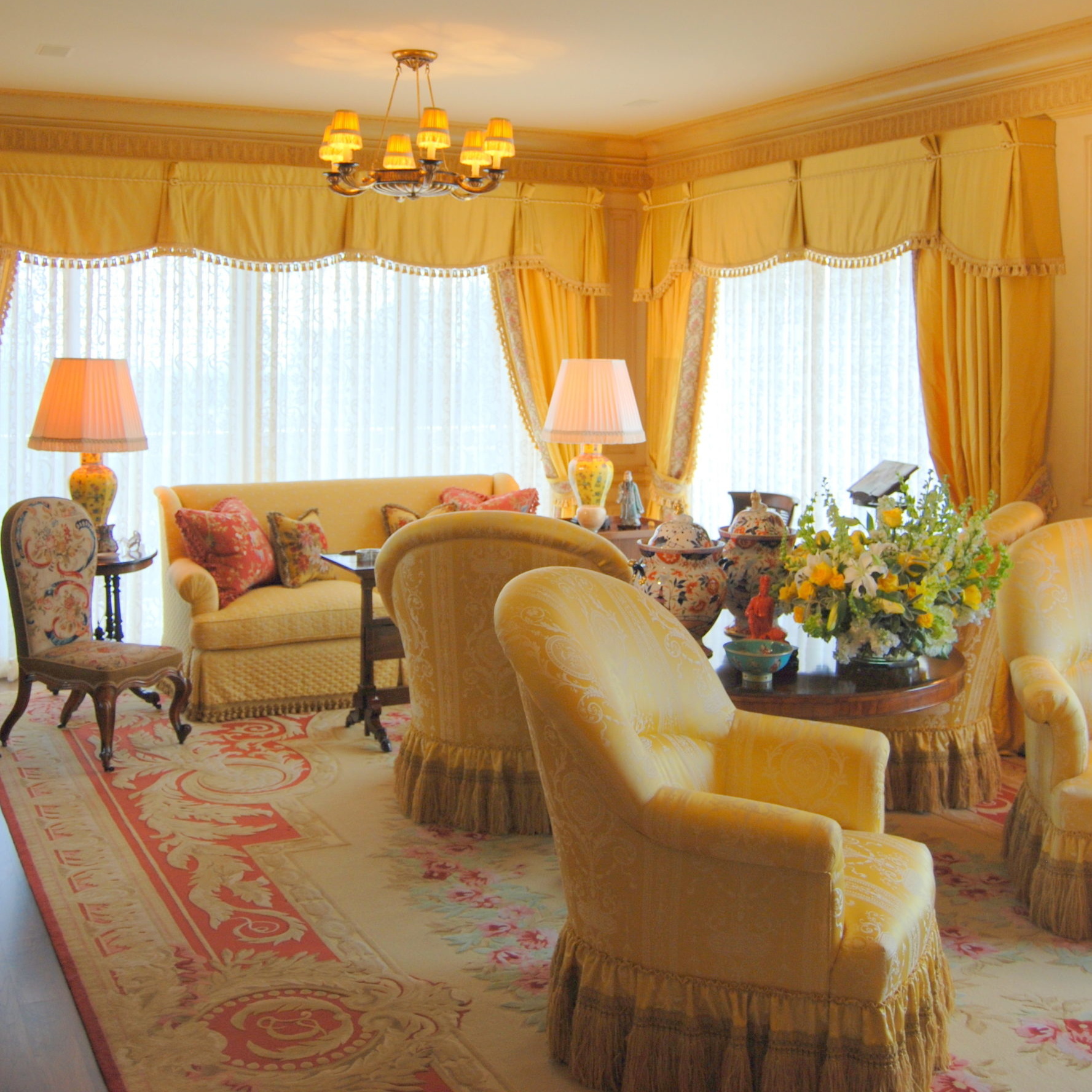 Yellow and cream living room interior design