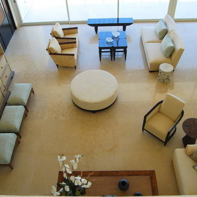 Aerial view of a beach house lounge area