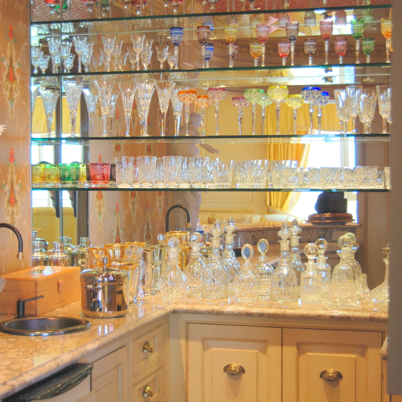 Bar shelving with a variety of crystal glasses