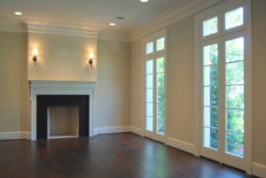 Newly remodeled living room with a fireplace