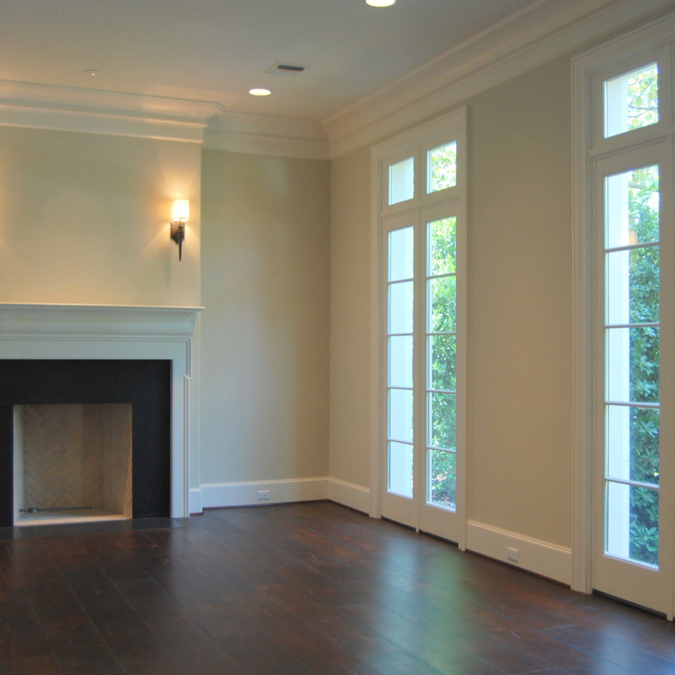 Newly remodeled living room with a fireplace
