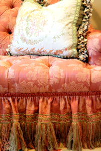Pink silk ornate sofa