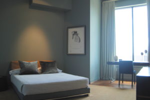 Blue and white bedroom interior design