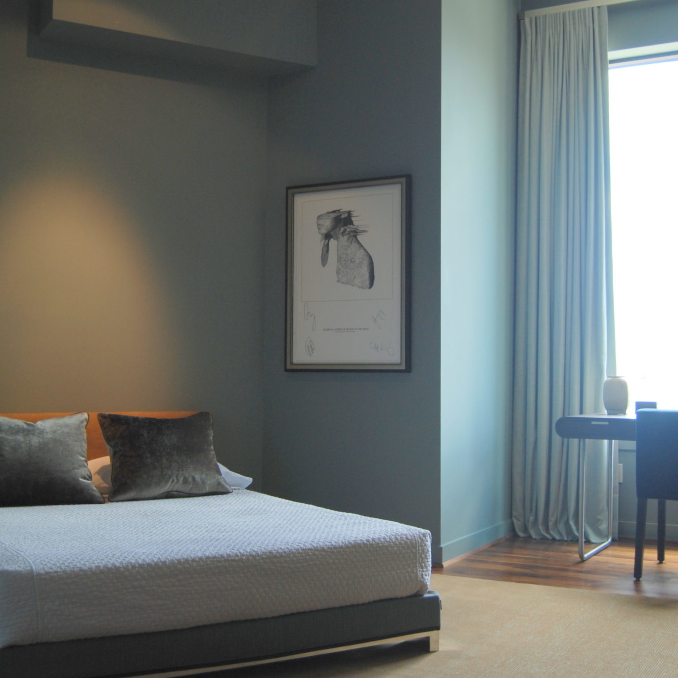 Blue and white bedroom interior design
