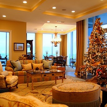 Living room interior design with decorated Christmas tree