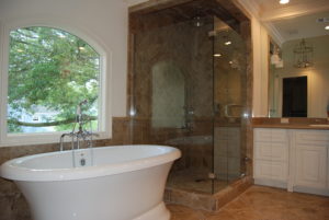 Bathroom interior design with large tub