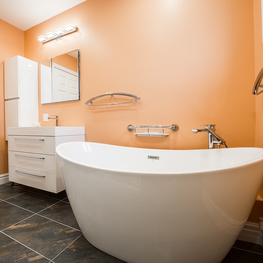 Beautiful orange bathroom renovation and design