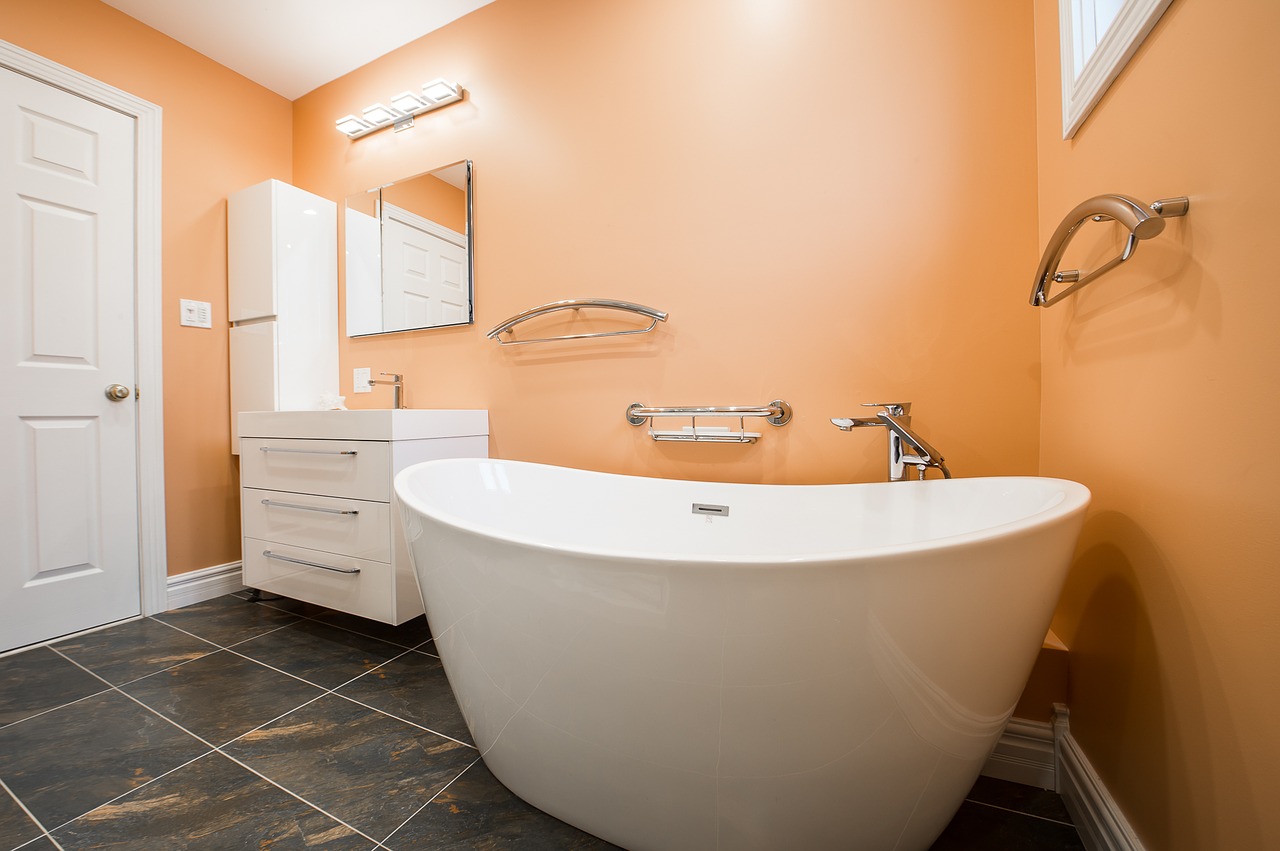 Beautiful orange bathroom renovation and design